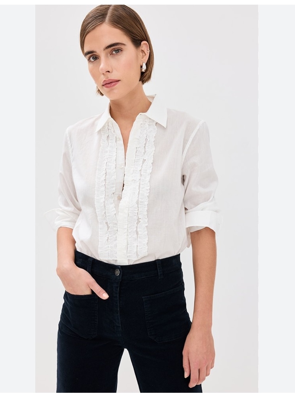 Nili Lotan White Ruffle-Front Shirt